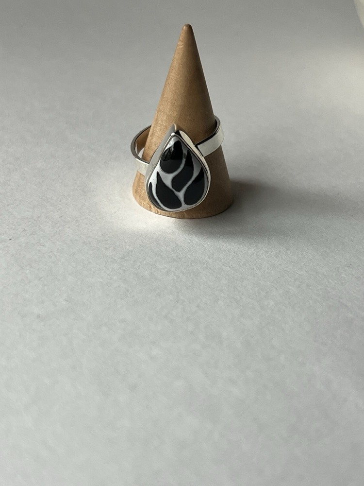 Black & White Talavera Ring 925 Sterling Silver Adjustable Artisan