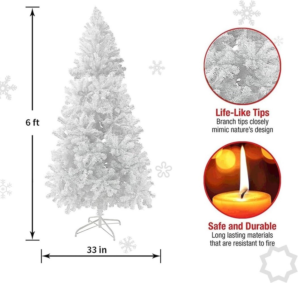 PLKO 6FT White Artificial Christmas Tree with Metal Stand
