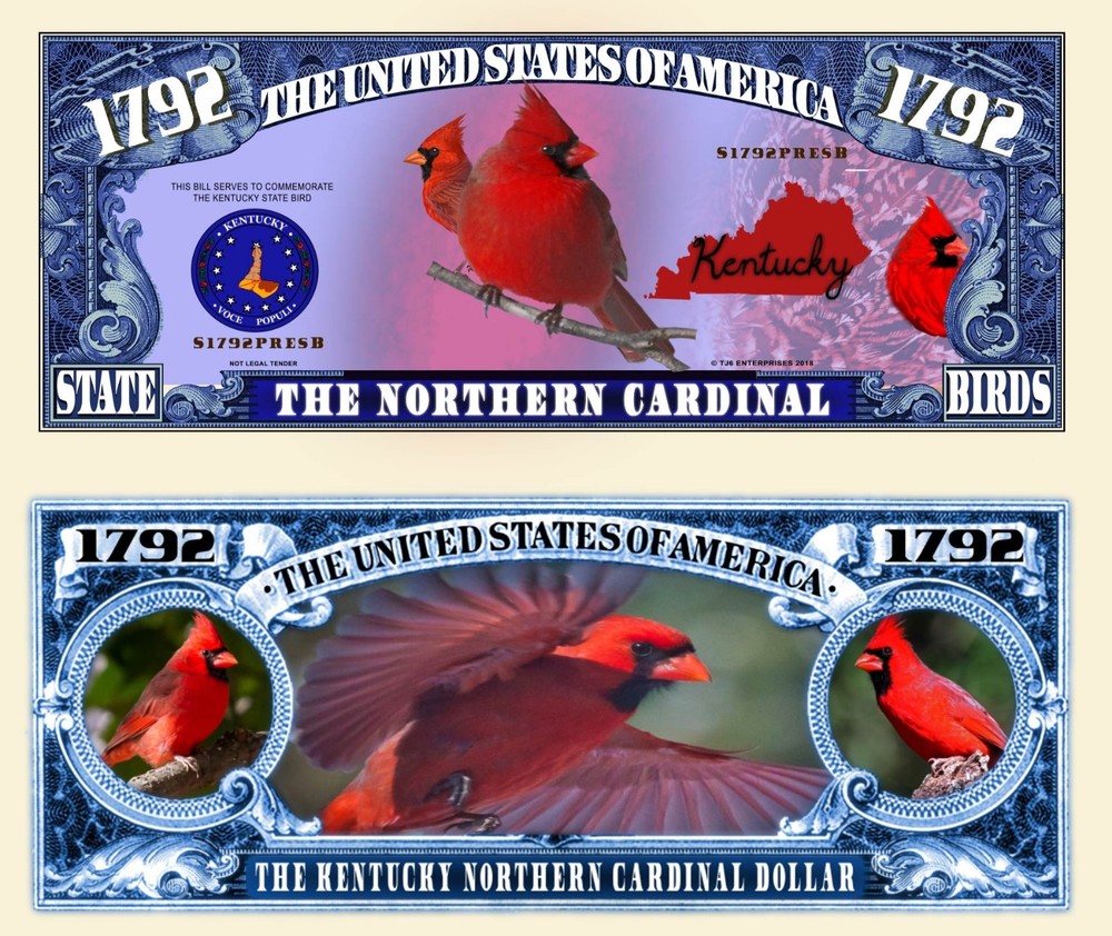OUR KENTUCKY NORTHERN CARDINAL BIRD DOLLAR BILL