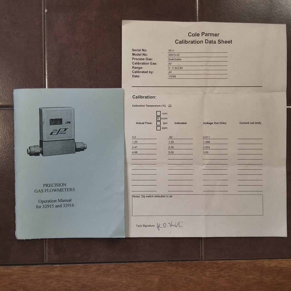 Cole-Parmer Flowmeter, mass, 5mL/min, 32915-52, sn 3411