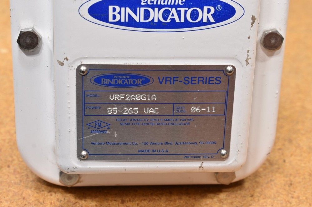 Bindicator VRF2A0G1A, Level Control Sensor, 85-265 VAC, DPDT 6 Amp @ 240 VAC, 4X