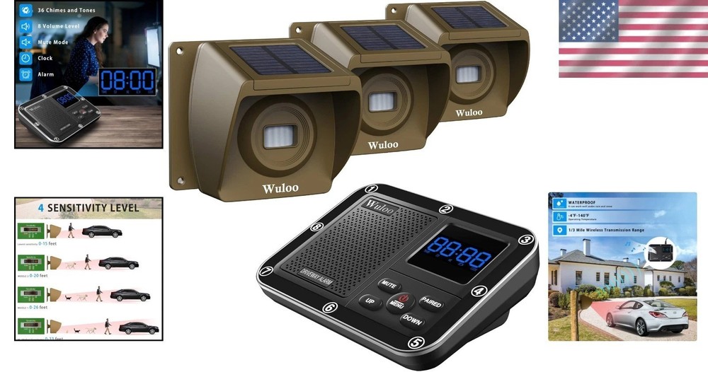 Multi-Functional Wireless Driveway Motion Detector - 1800ft Range, Weatherproof