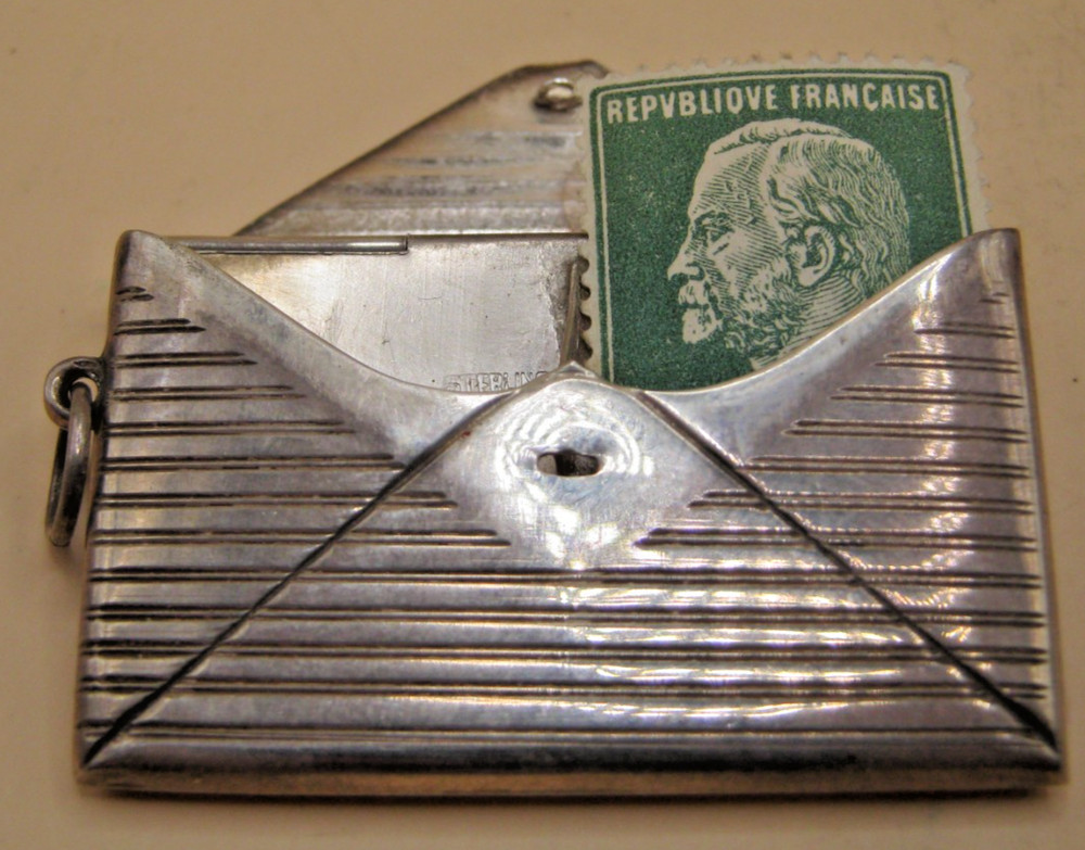 Antique American Sterling Silver Double Stamp Case Shaped Like An Envelope