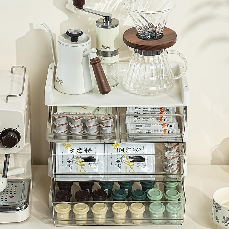 Stackable 3-Drawer Organizer: Tea, Coffee, Makeup & Office Supply Storage Box