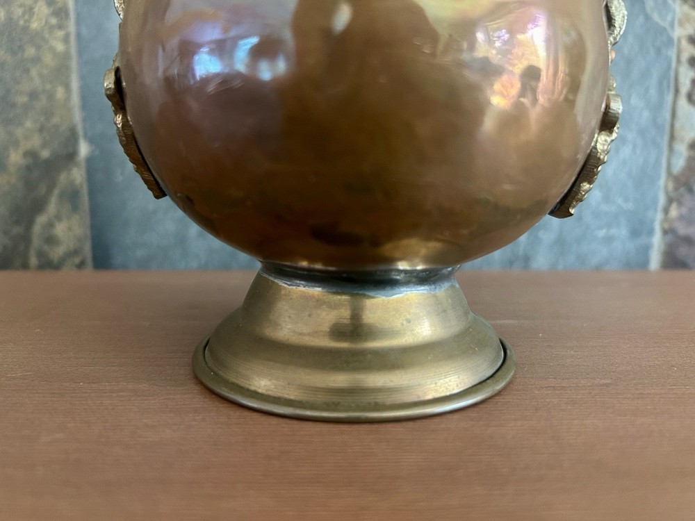 Copper & Brass Mini Coal Ash Scuttle 5" Match Holder Swing Handle Vintage