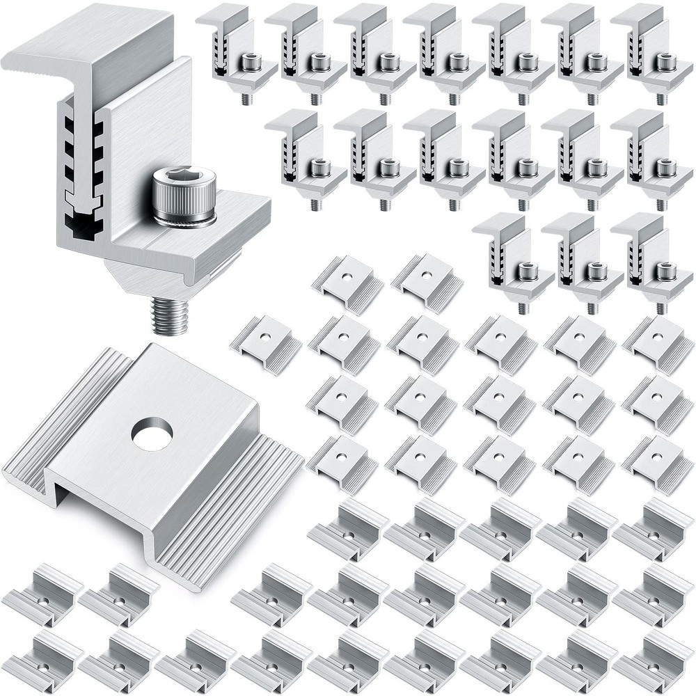 1.06" Solar Panel Mount Bracket 56pc Adjustable Aluminum End & Mid Clamps