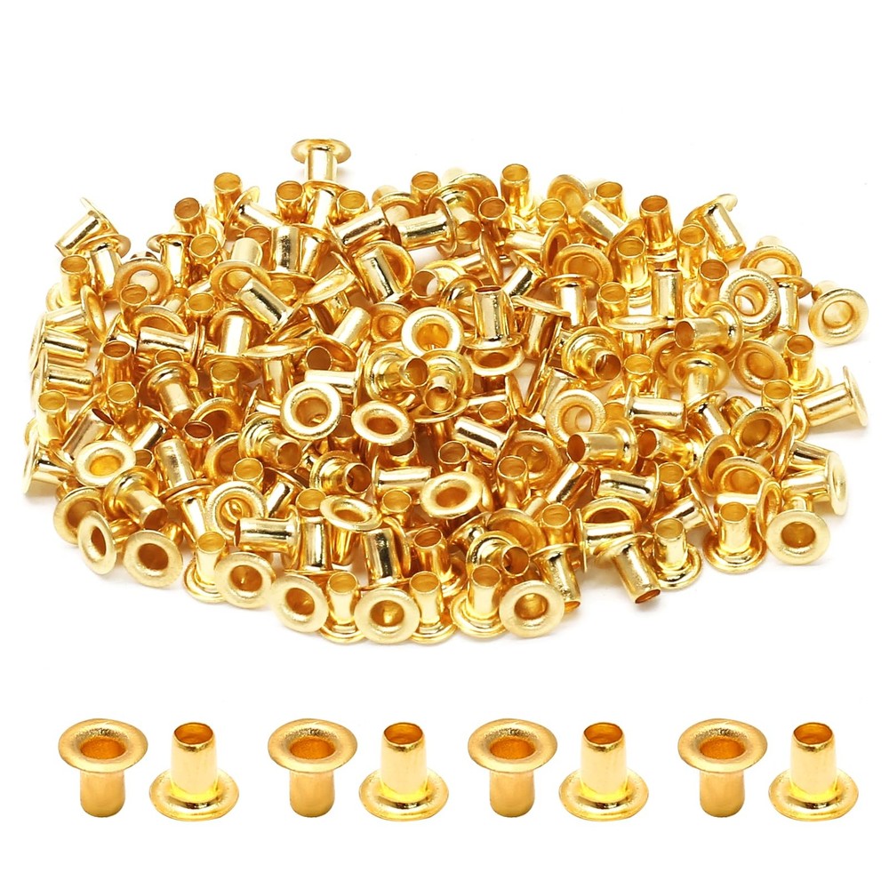 Litoexpe 2MM Tiny Grommets Eyelets 200 Pcs, Self Backing 2 MM, Gold