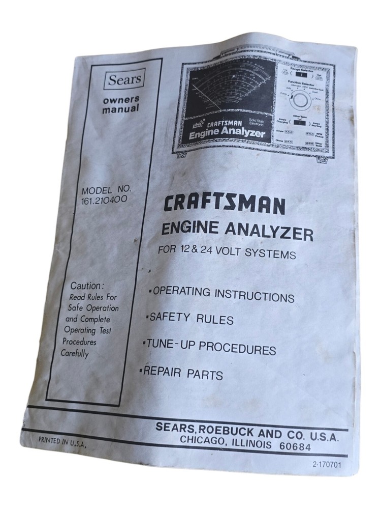 Vintage Sears Craftsman Solid State Electronic Engine Analyzer Model 161.210400