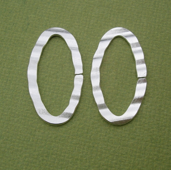 Connector Link Flat Oval Textured Silver Plated Double Sided- 20pcs.