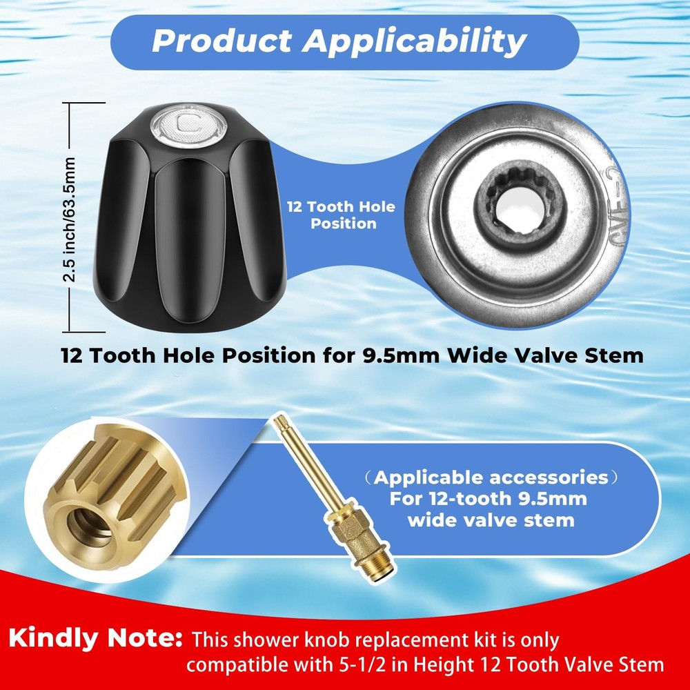 FOSUNKER 2-Piece Matte Black Shower Knob Replacement Kit 2 Piece,