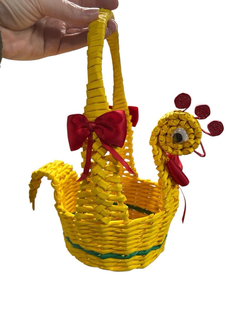 Unique woven yellow Chicken basket googly eyes
