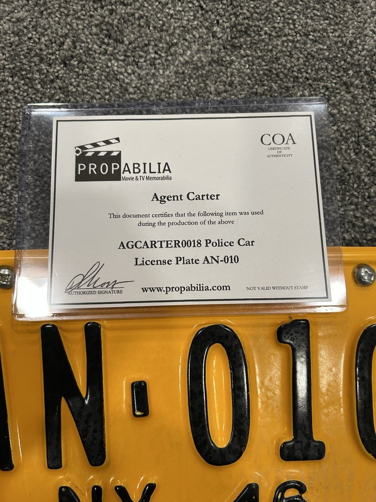 Marvel’s Agent Carter Screen Used License Plate
