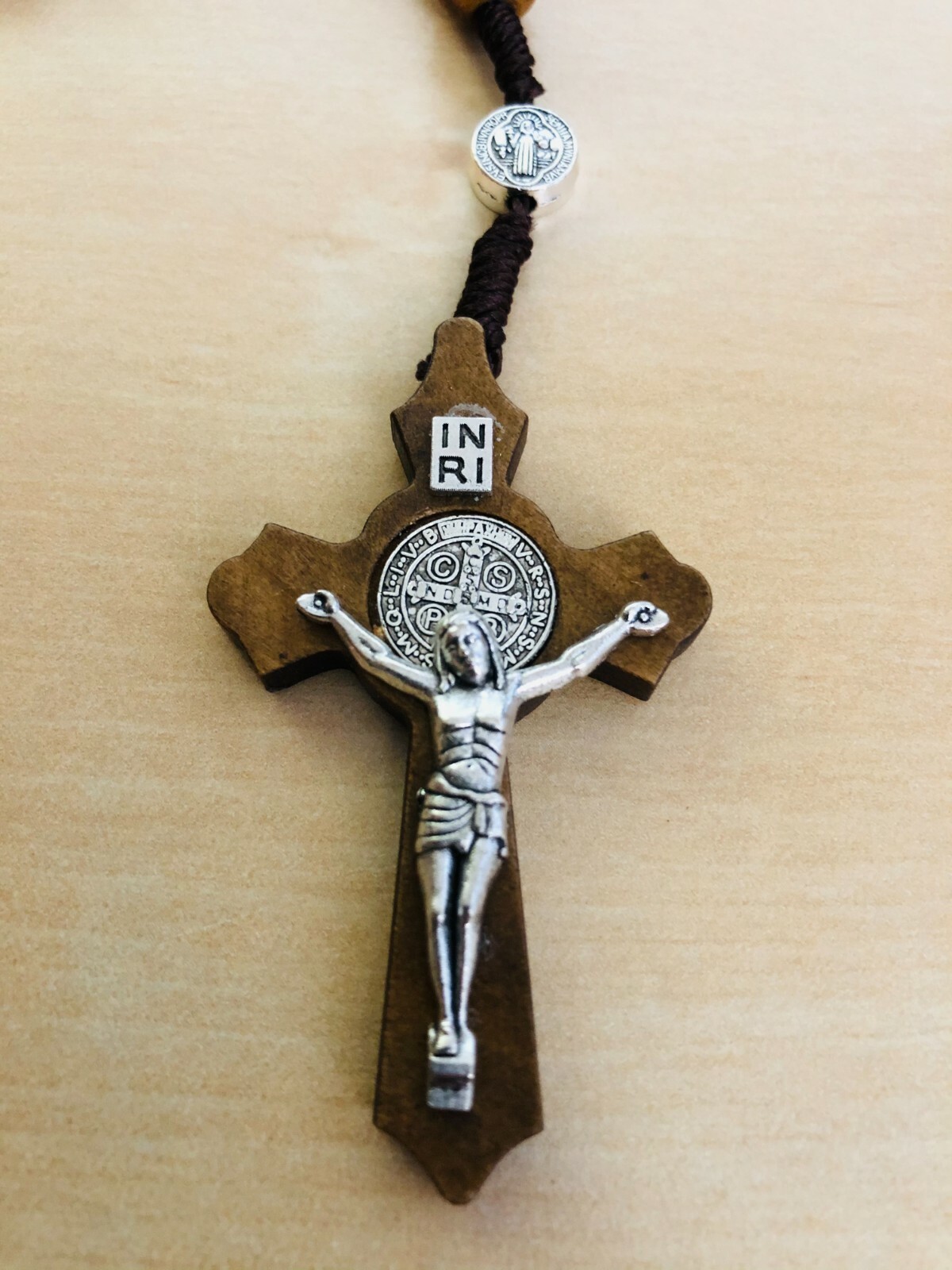 Saint Benedict Wooden Beads Rosary with INRI Crucifix & Medal Catholic Prayer 4x