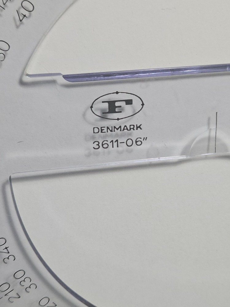 CIRCULAR PROTRACTOR 3611-06'. DENMARK. TRANSPARENT