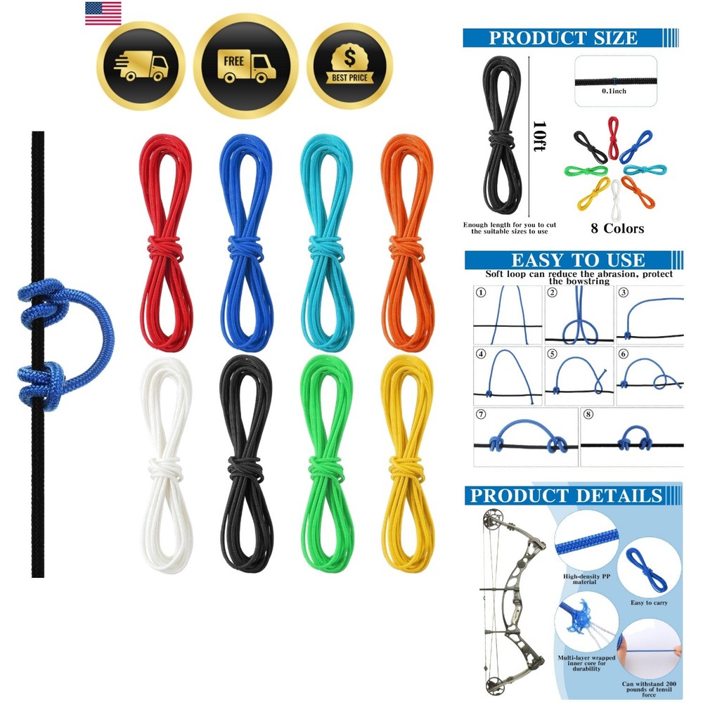 Archery D Loop Ropes Set of 8 for Compound Bow String and Release Knots