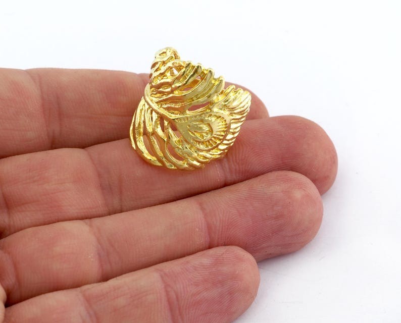 Peacock Feather Adjustable Ring Raw Brass (16.5mm 6US inner size) 793