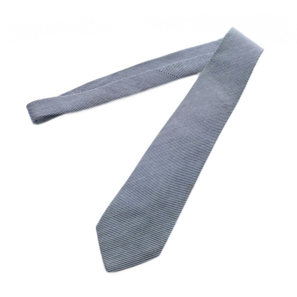 Hermes Tie Silk Stripe Pattern Regular Tie Logo Navy