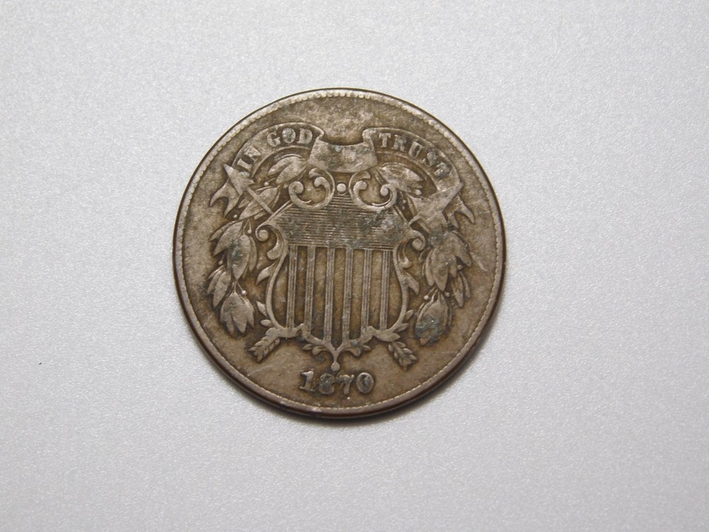 RARE OLD WEST US COIN 1870 2 CENT PIECE
