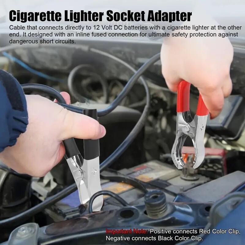 2xCar Battery Alligator Clamp Cable Clip Cigarette Lighter Adapter Socket 12V US