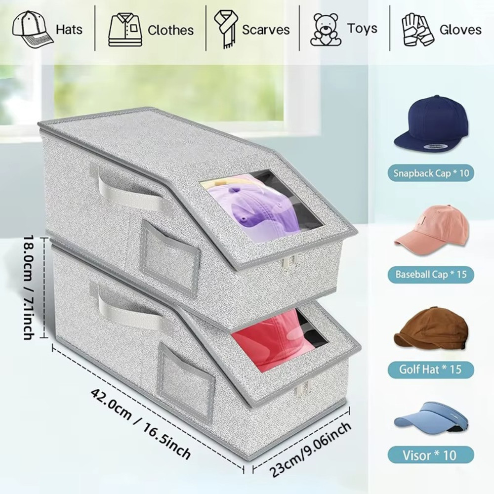 1 Stackable Hat Storage Organizer for Baseball Caps 24 Caps Hat Box with Lid