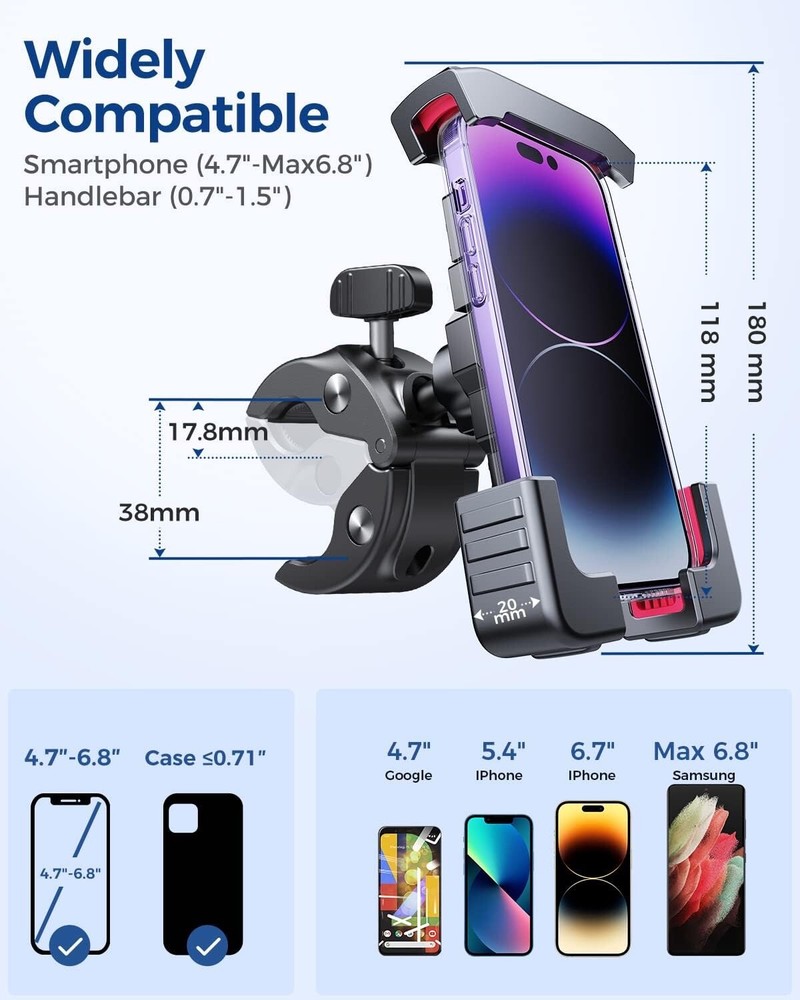 Motorcycle Phone Mount,3s Quickly Install,1 Second Automatic Lock & Release,