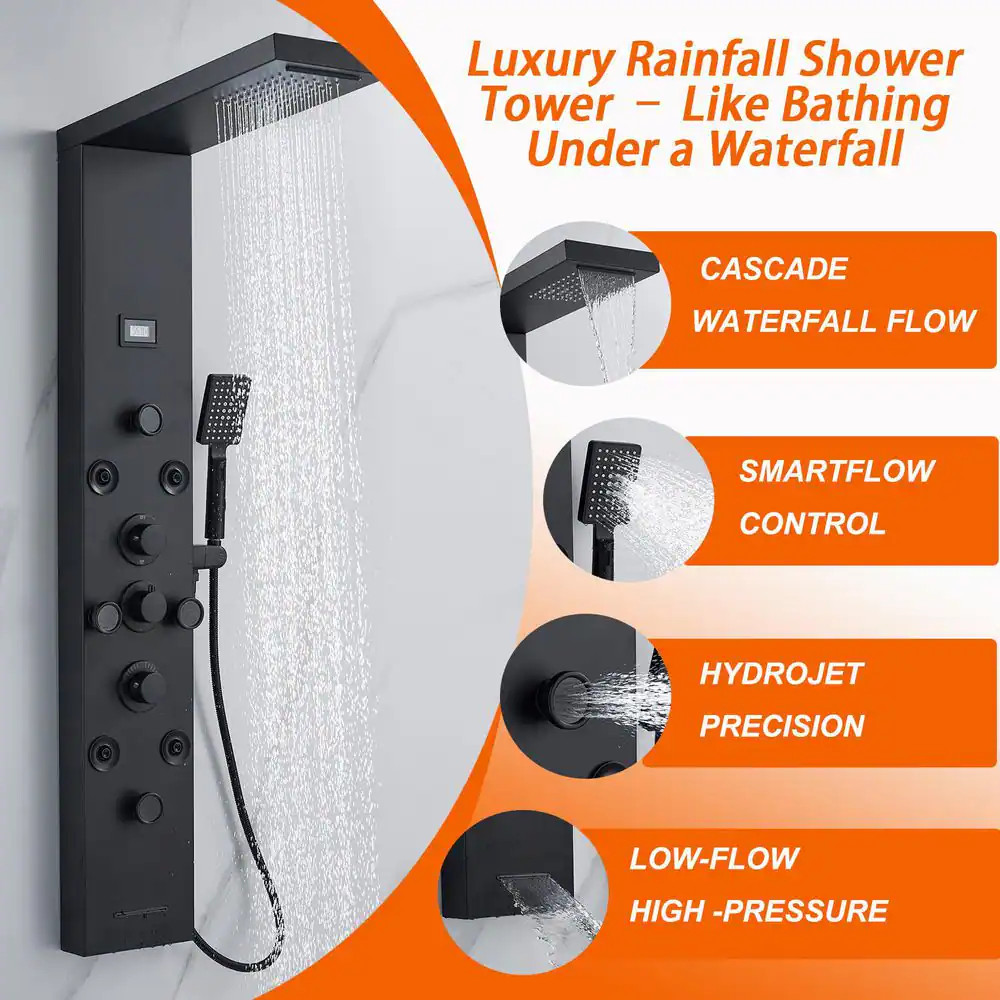 8-Jet Rainfall Shower Panel System Tower with Rainfall Waterfall Shower Head Han