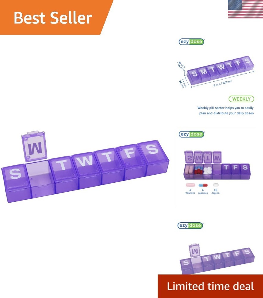 Convenient 7-Day Medicine Planner - Easy Open, Medium Compartments, Purple