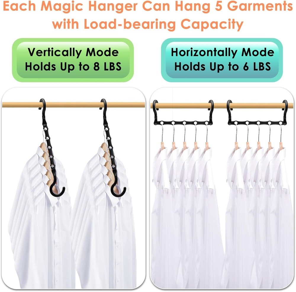 Cascading Slim Plastic Hangers - 6 Pack, Organize 30 Garments Effortlessly