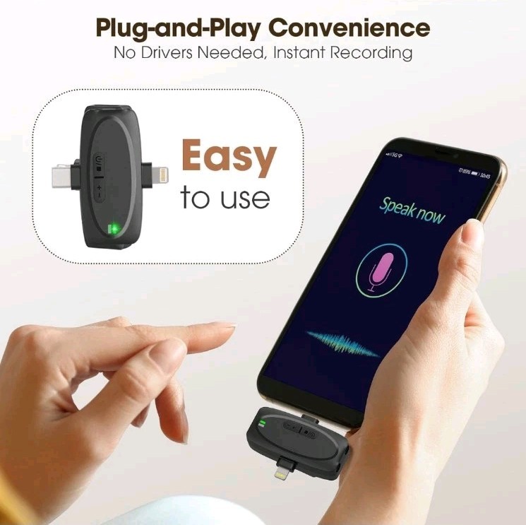 V10 Wireless Lavalier Microphone for iPhone iPad Android with Charging Case