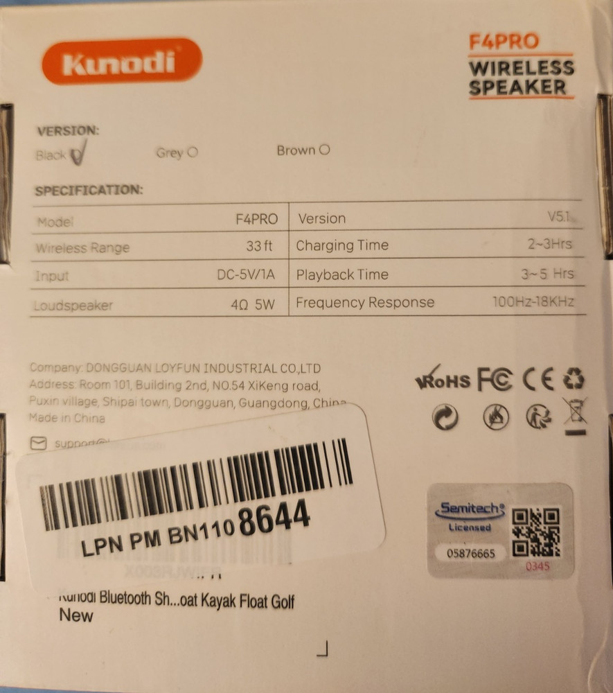 New, KUNODI Waterproof Bluetooth Speaker w/Suction Cup