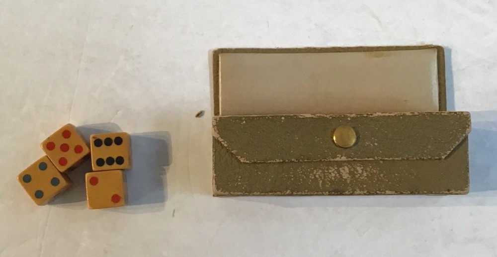 Antique Tri Color Dice And Broken Snap Box