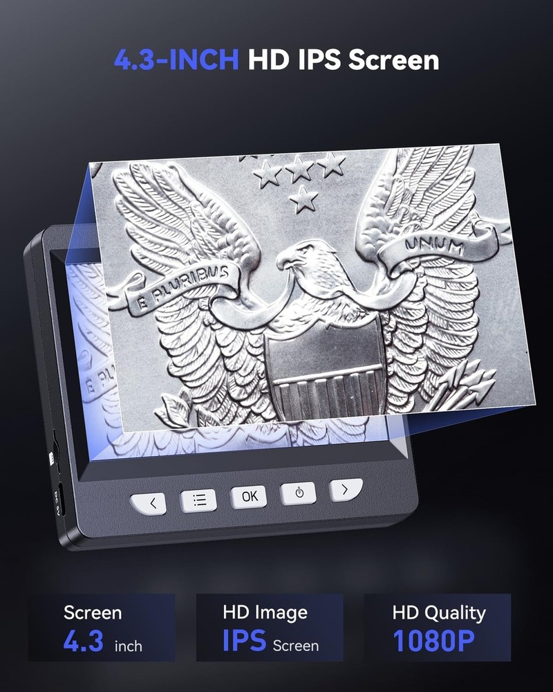 Digital Microscope, Coin Microscope with Light Adjustable Brightness 4.3" HD ...