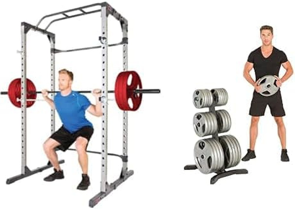 Power Cage & X-Class Olympic Weight Tree Bundle - Black & Silver - 800 Lb Capaci