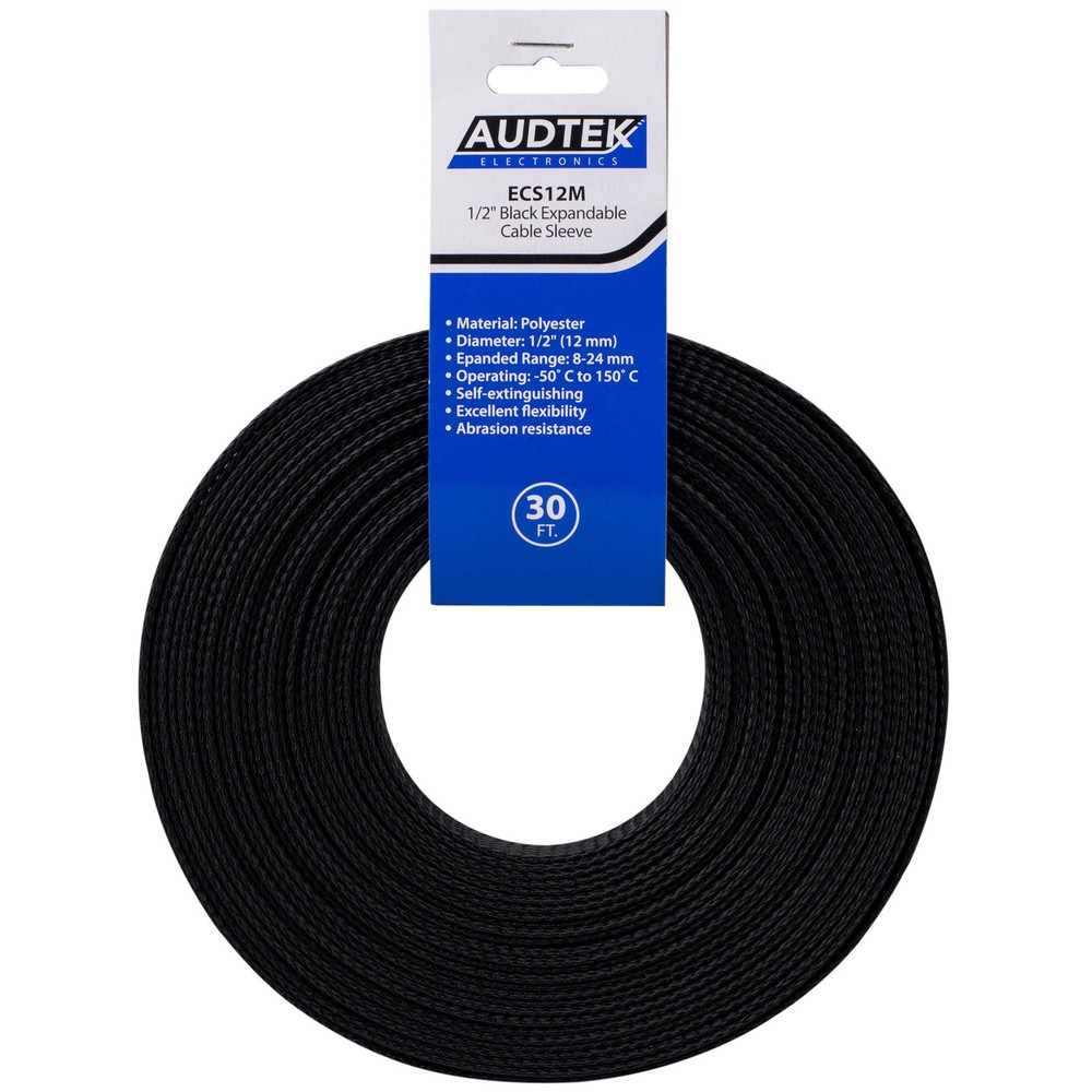 Audtek ECS12M 1/2" Black Expandable Cable Sleeve 30 ft.
