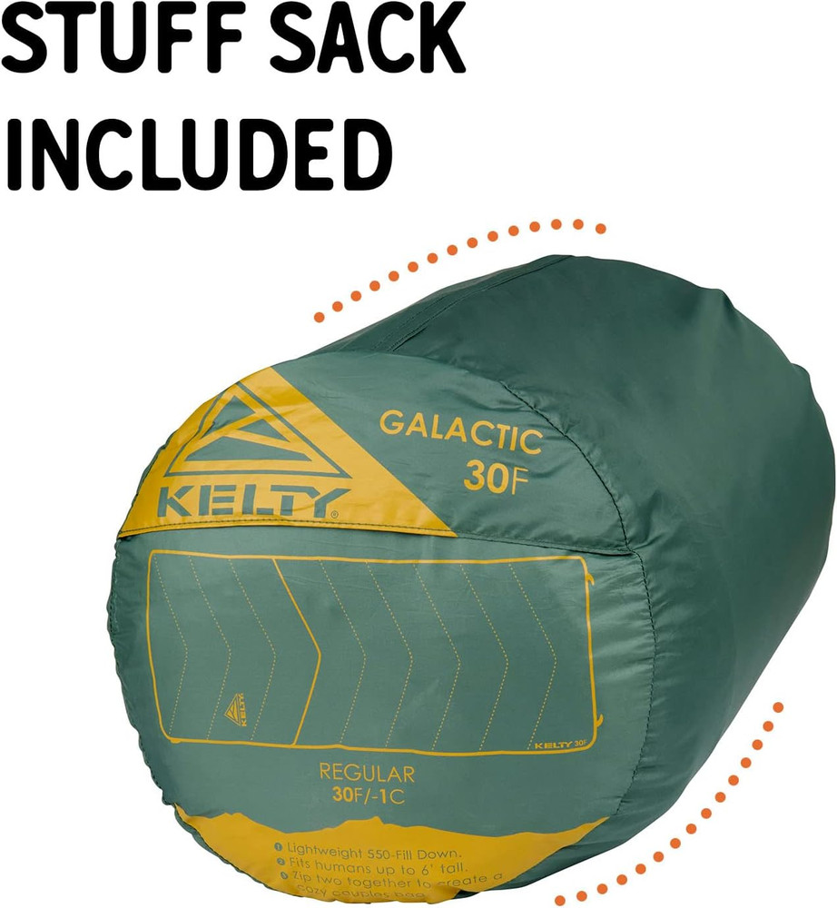 Galactic down 30 Degree Sleeping Bag, 550 Fill Power RDS Trackable Down, Backpac