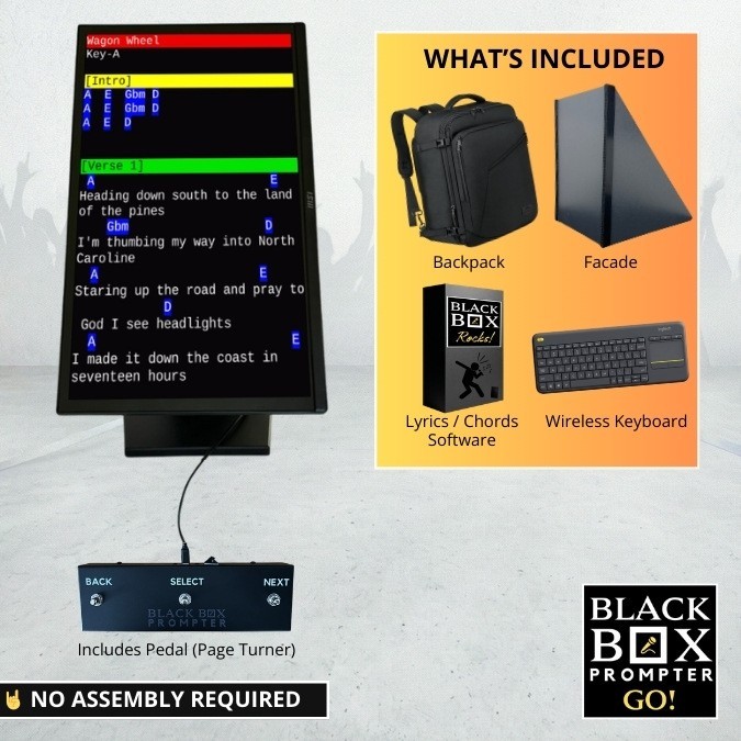 BLACK BOX Prompter GO! Bundle w/WiFi, Keyboard, Pedal, Facade & Backpack