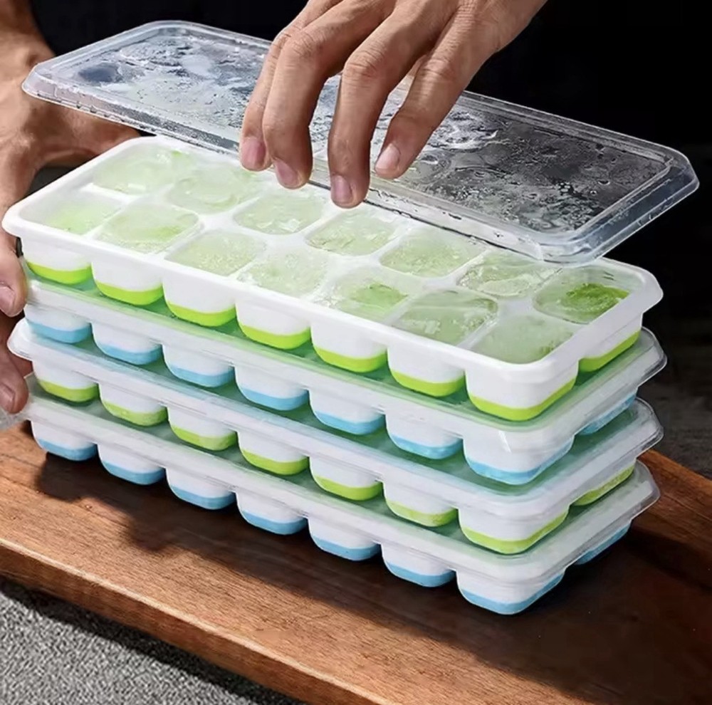 Ice Cube Tray, 4 Pack Silicone Ice Tray, 14 Ice Cube Molds with Lids, Stackable