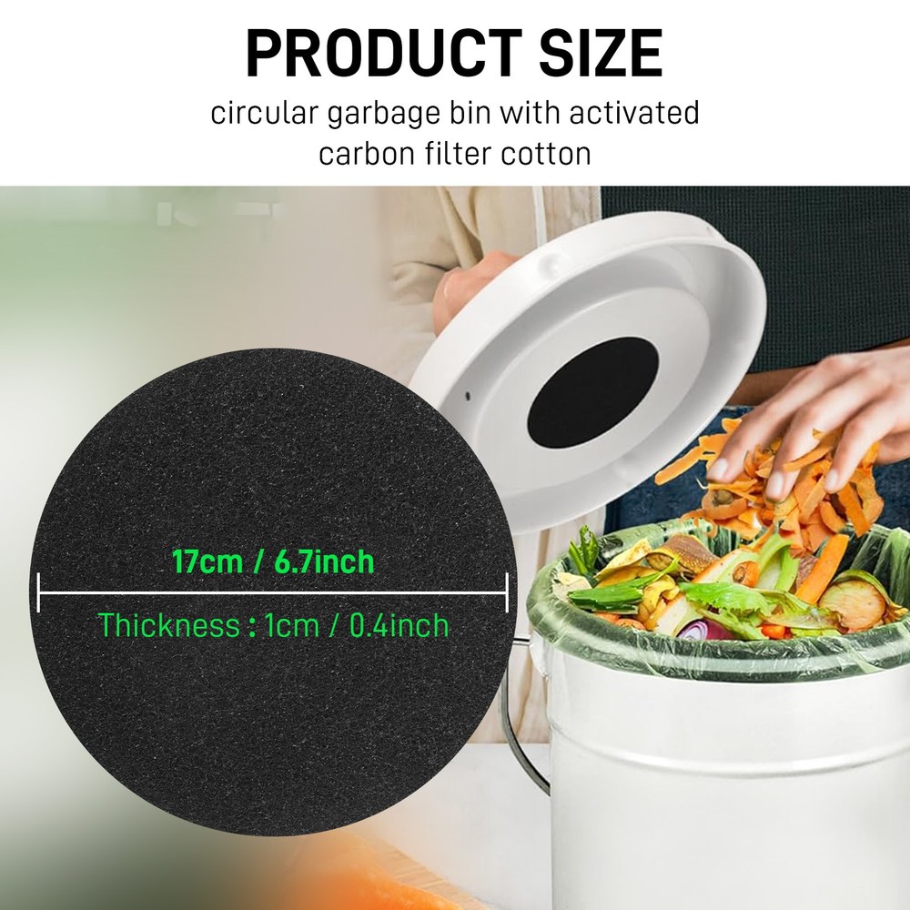 6PCS Activated Carbon Compost Bin Filters 0.4" Extra Thick Easy Installation