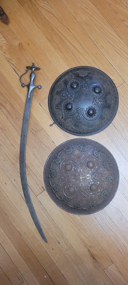 Old Talwar Sword And Two Dhal Shields