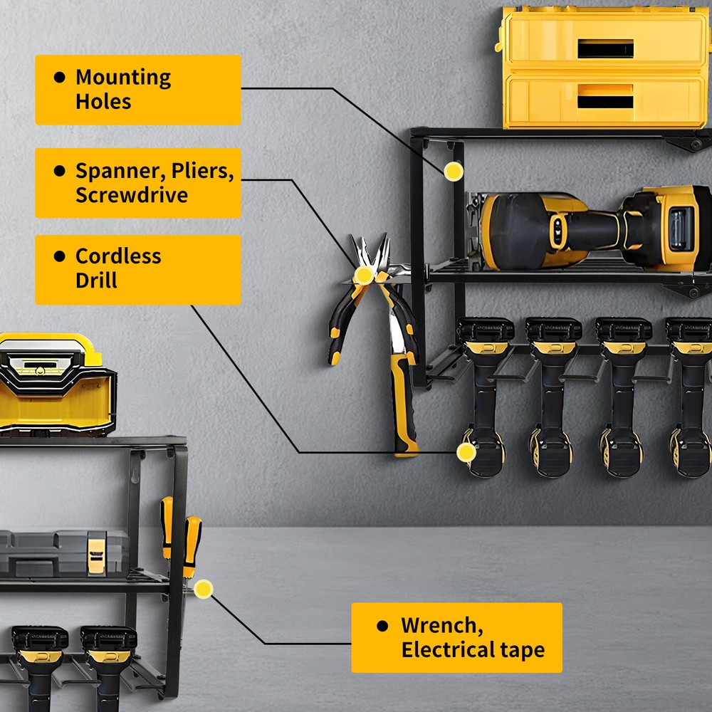 Wall Mount Power Tool Organizer Heavy Duty Drill 3-Layer Holder 26" Storage Rack