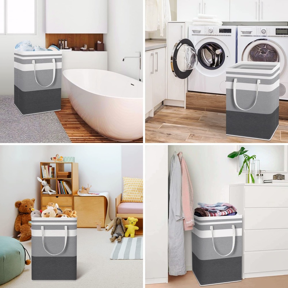 HomeHacks 2 Pack Large Laundry Baskets, Waterproof, Freestanding 75L, Grey