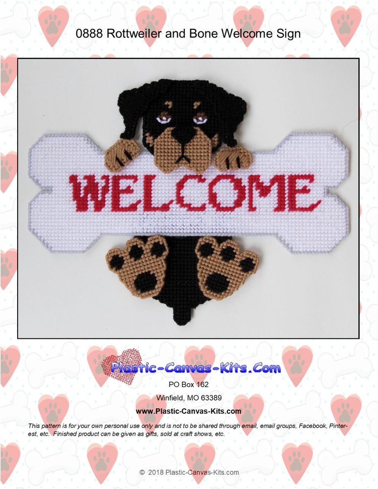 Rottweiler Dog  Bone Welcome Sign- Plastic Canvas Pattern or Kit