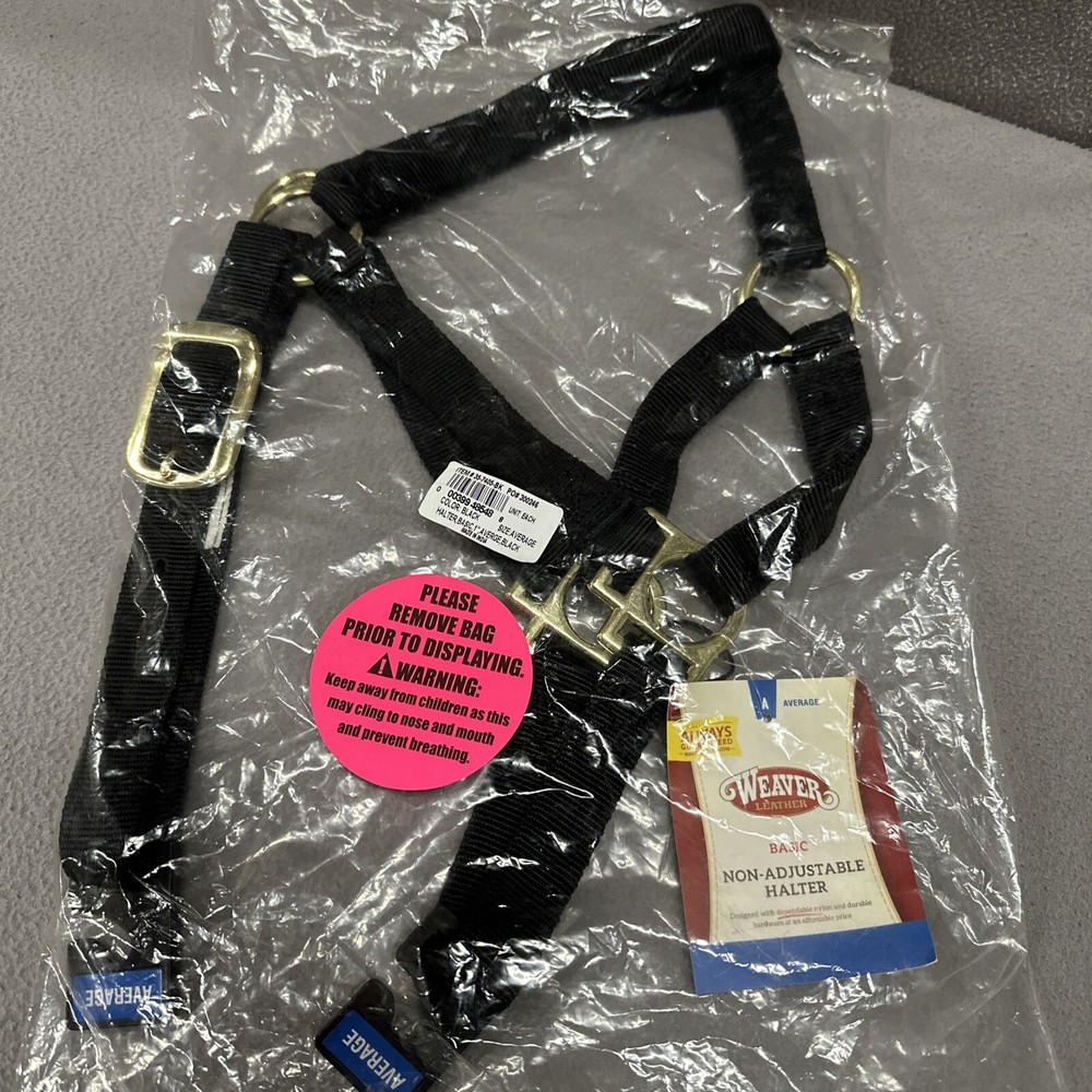 WEAVER Nylon BLACK Basic Non-adjustable Horse Halter 1" Average Weanling Draft