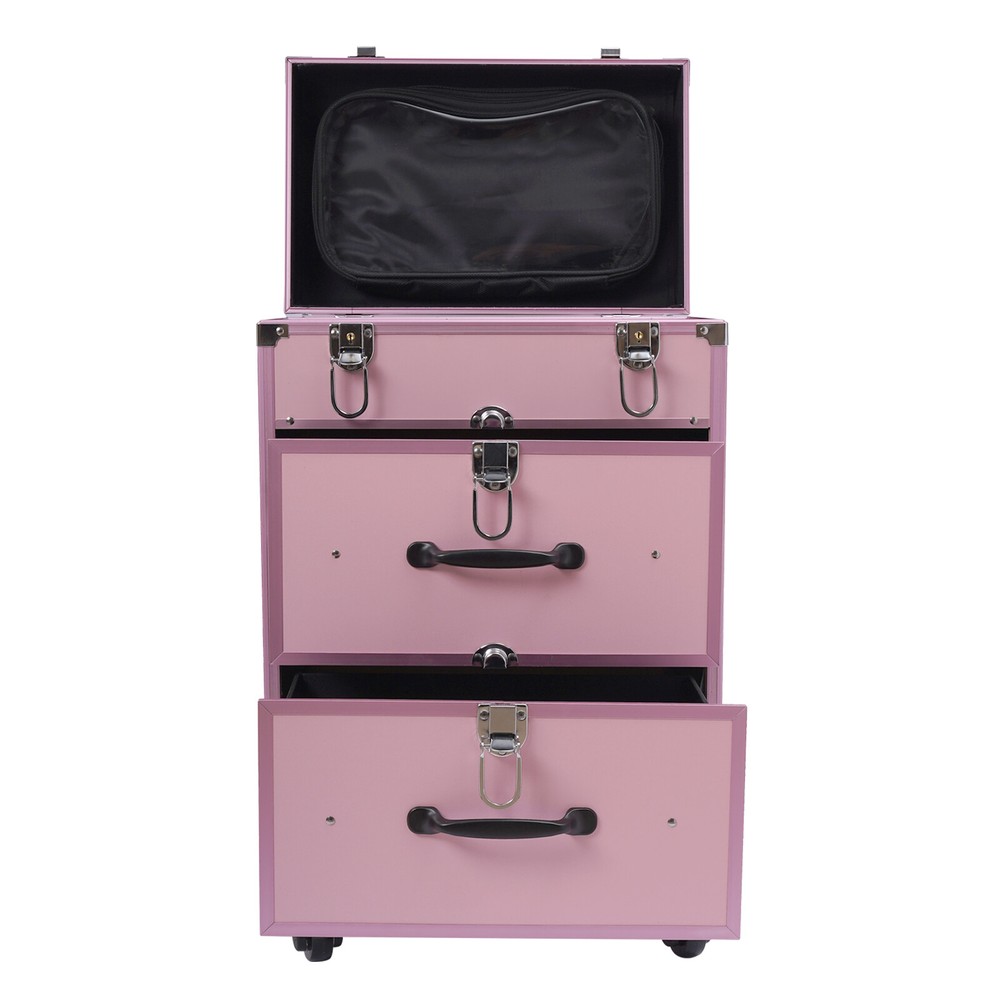 Cosmetic Pro Rolling Makeup Train Case Aluminum Trolley Train Case Box Organizer