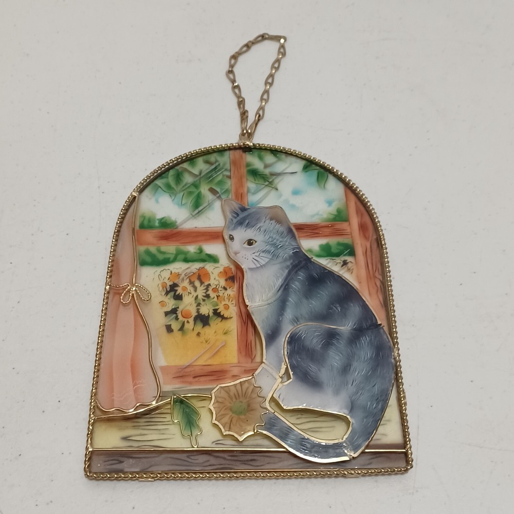Suncatcher "cat in the window" 6.5" with chain