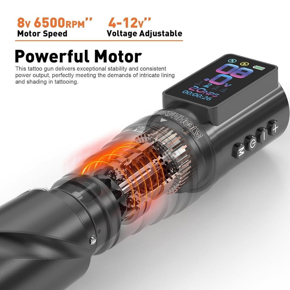 Complete Wireless Tattoo Kit: Adjustable Stroke Machine, 2300mAh Dual Batteries