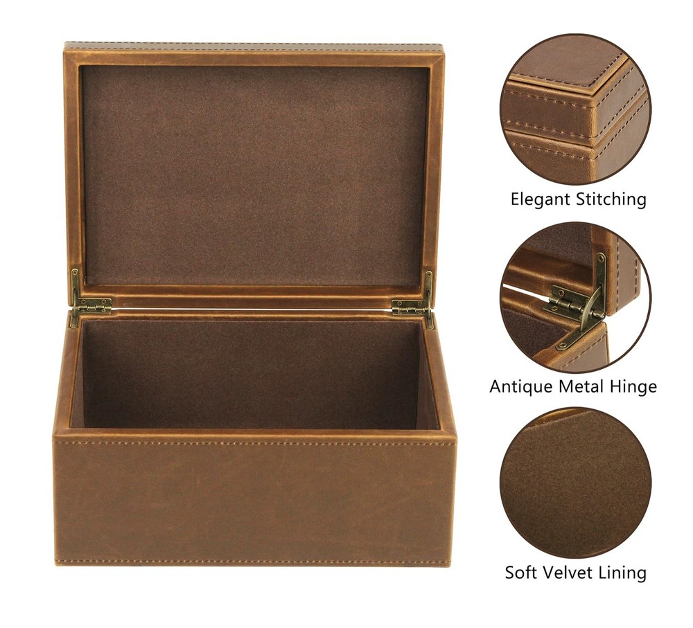 Faux Leather Decorative Box, Large Wooden Structure Keepsake Box Accessory Or...
