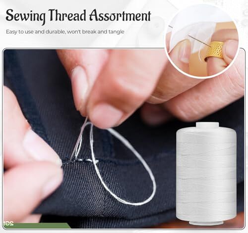 2PCS Thread for Sewing, 1000Yard White Sewing Thread, All Purpose Sewing