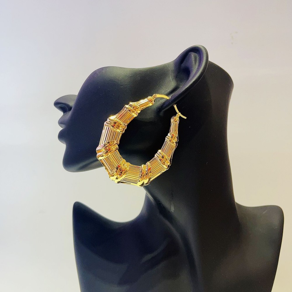 Puffy Bamboo Hoop Earring Oval Shape Gold filled