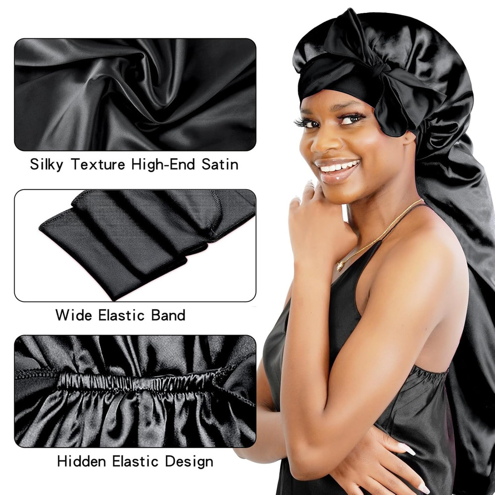 BONNET QUEEN Braid Bonnet Foldable Extra Long Bonnet for Braids Silk Bonnet Sati